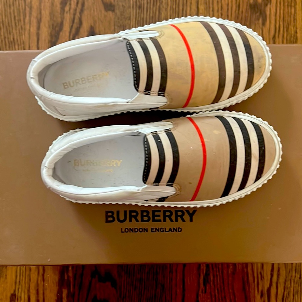 Burberry sneakers ( stain on the front) not too noticeable.